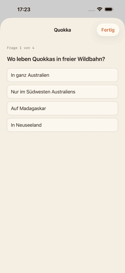 Vier Fragen zu jedem Tier.