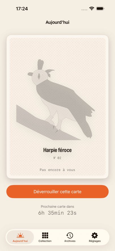 La carte du jour — une par jour, elle change à minuit.