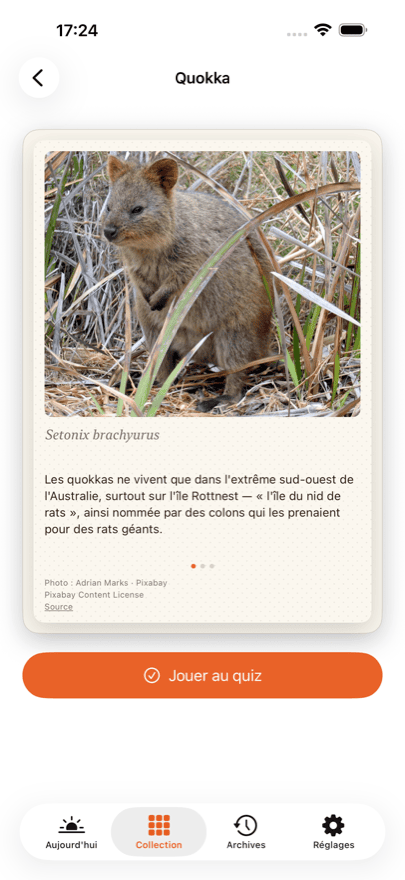 Le dos : photographie, trois faits, nom scientifique, crédit photo.