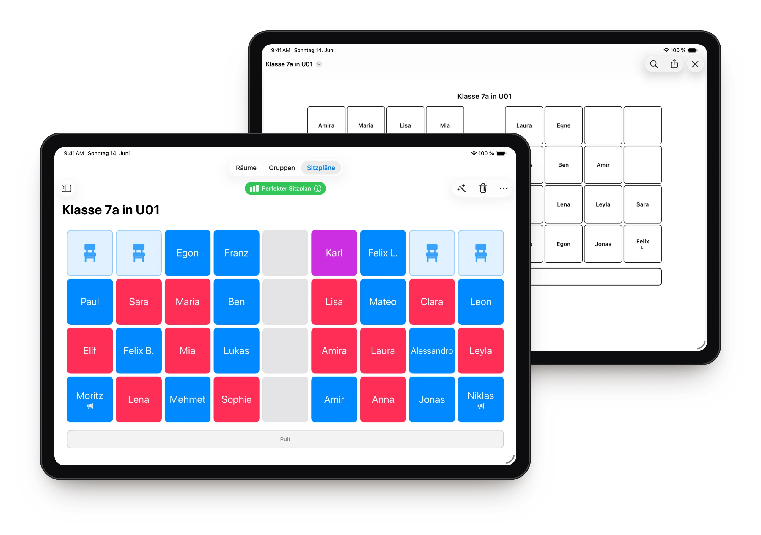 Platzwahl auf dem iPad: automatisch erstellter Sitzplan