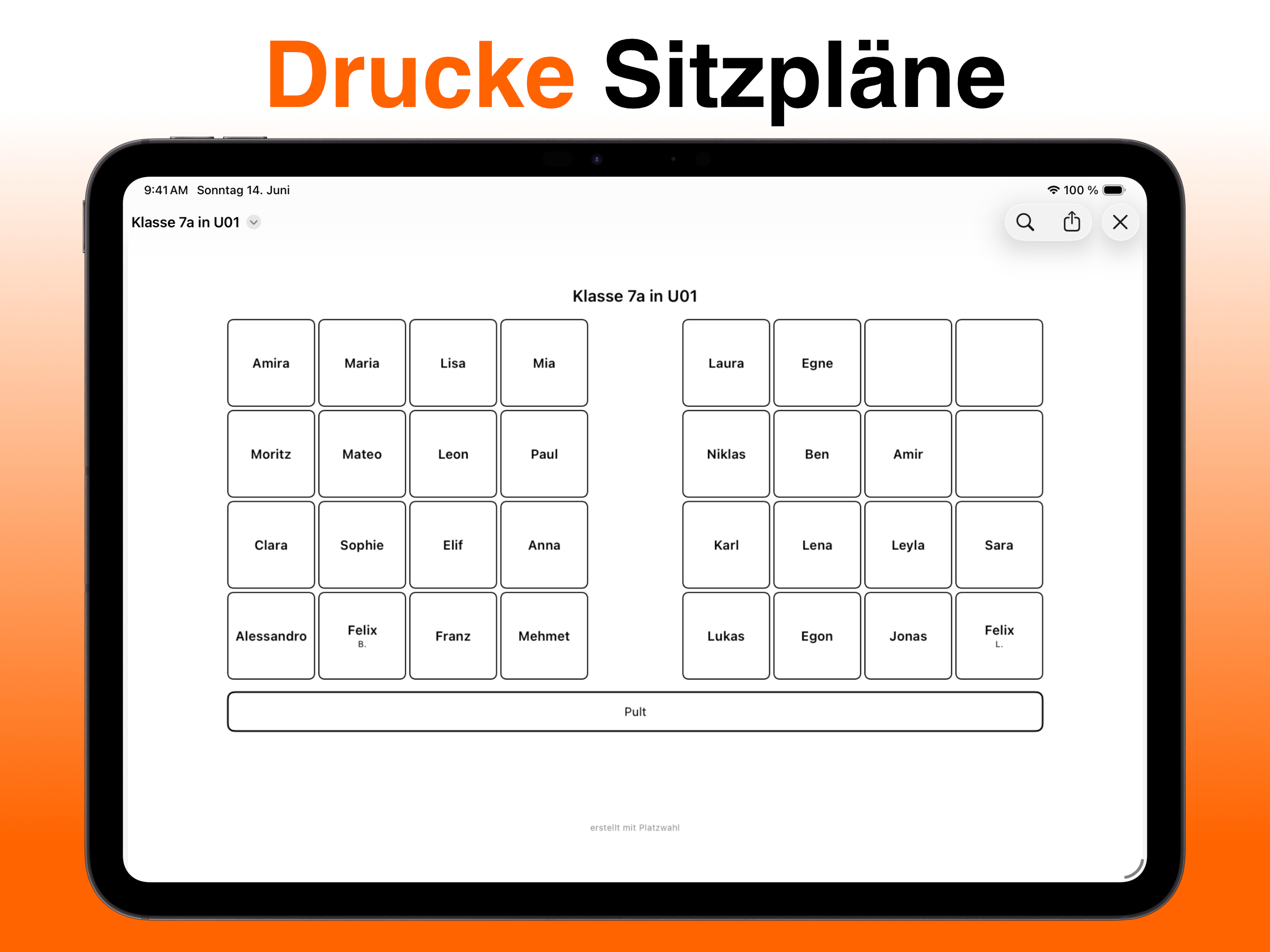 Drucke Sitzpläne — sauberer PDF-Export zum Ausdrucken