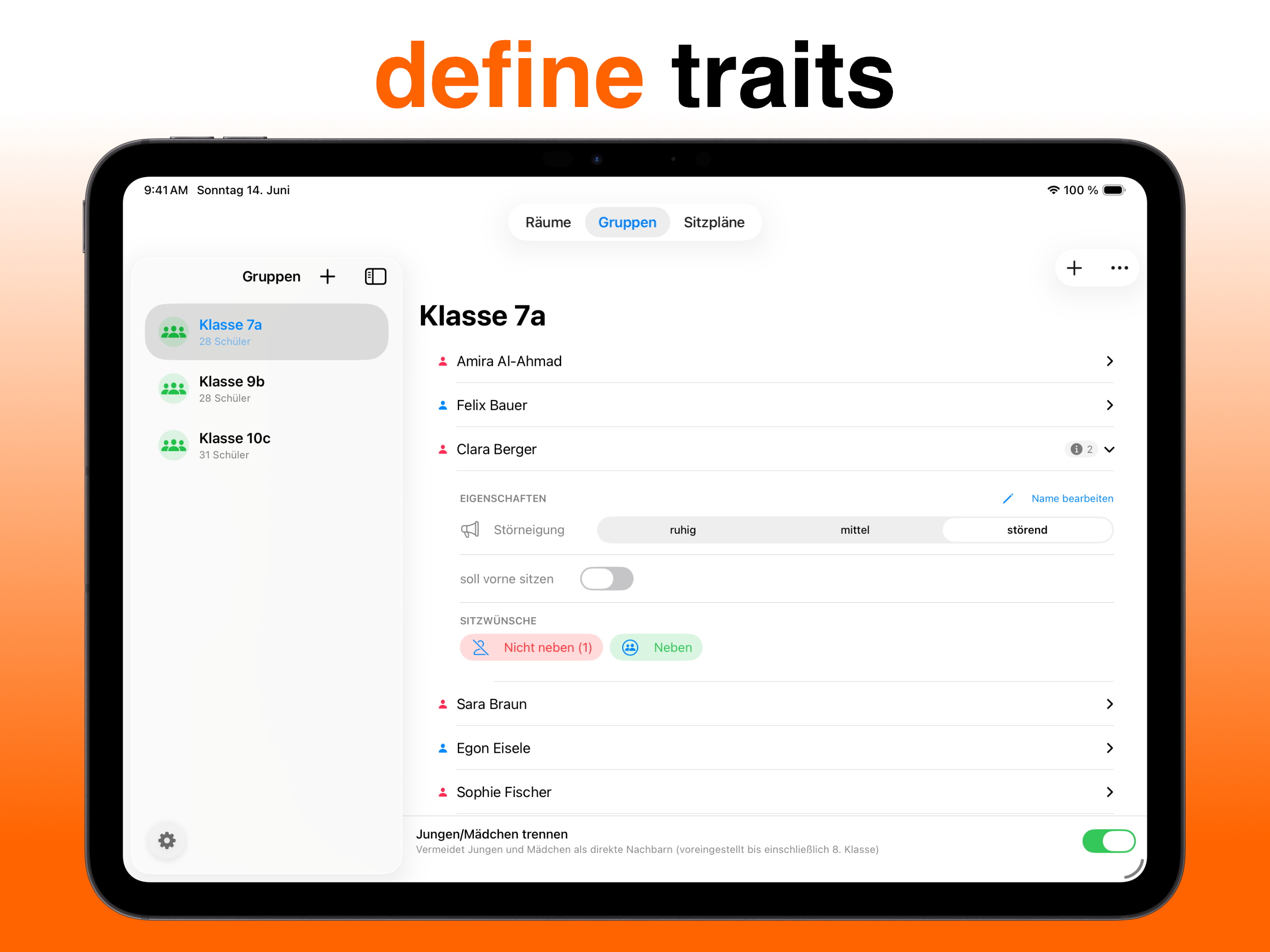 Define criteria — set individual rules per student