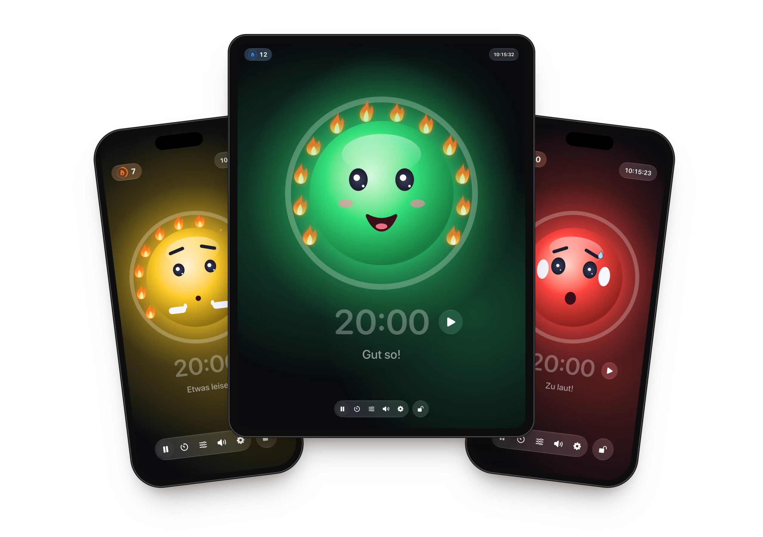 Ruhe auf iPad und iPhone: Pip in Grün, Gelb und Rot