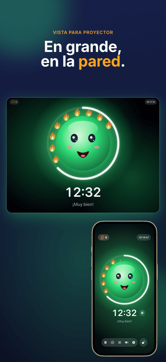 En grande en la pared: vista de proyector a pantalla completa, los controles se quedan en el iPhone