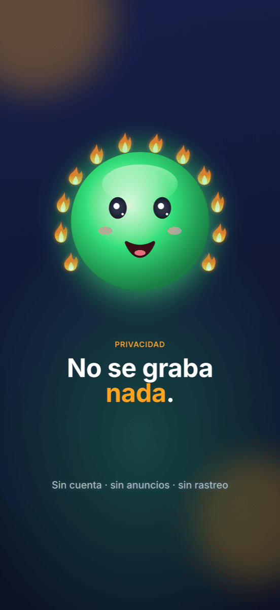 No se graba nada: sin cuenta, sin publicidad, sin rastreo
