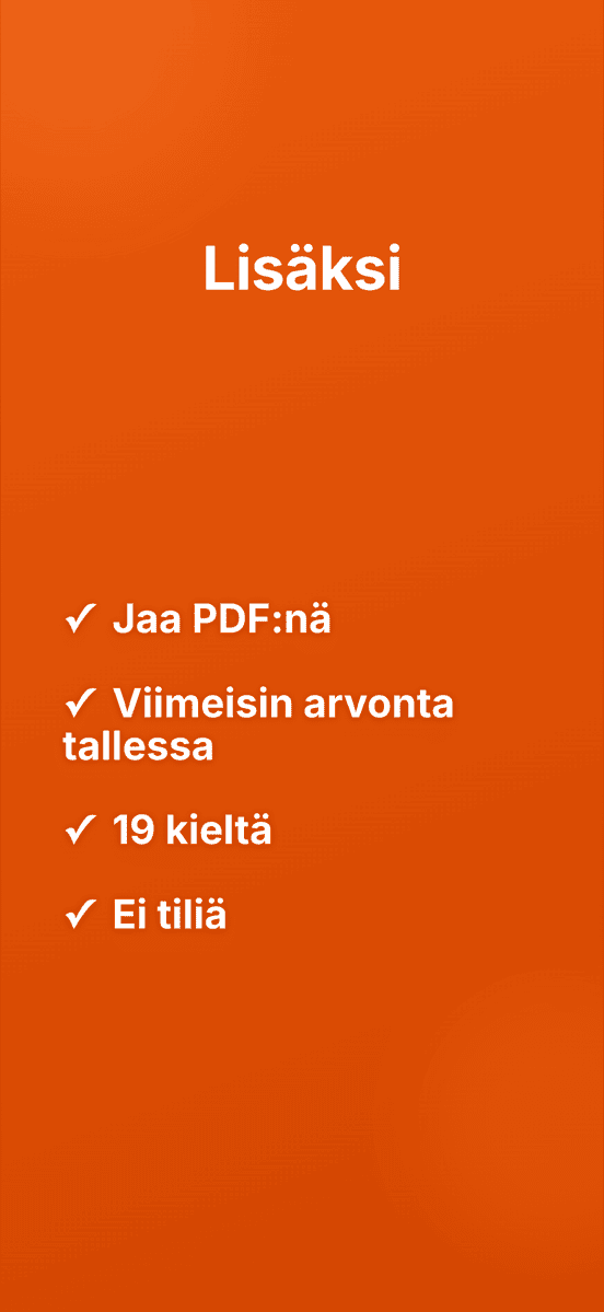 Lisäksi: Jaa PDF:nä, Viimeisin arvonta tallessa, 19 kieltä, Ei tiliä