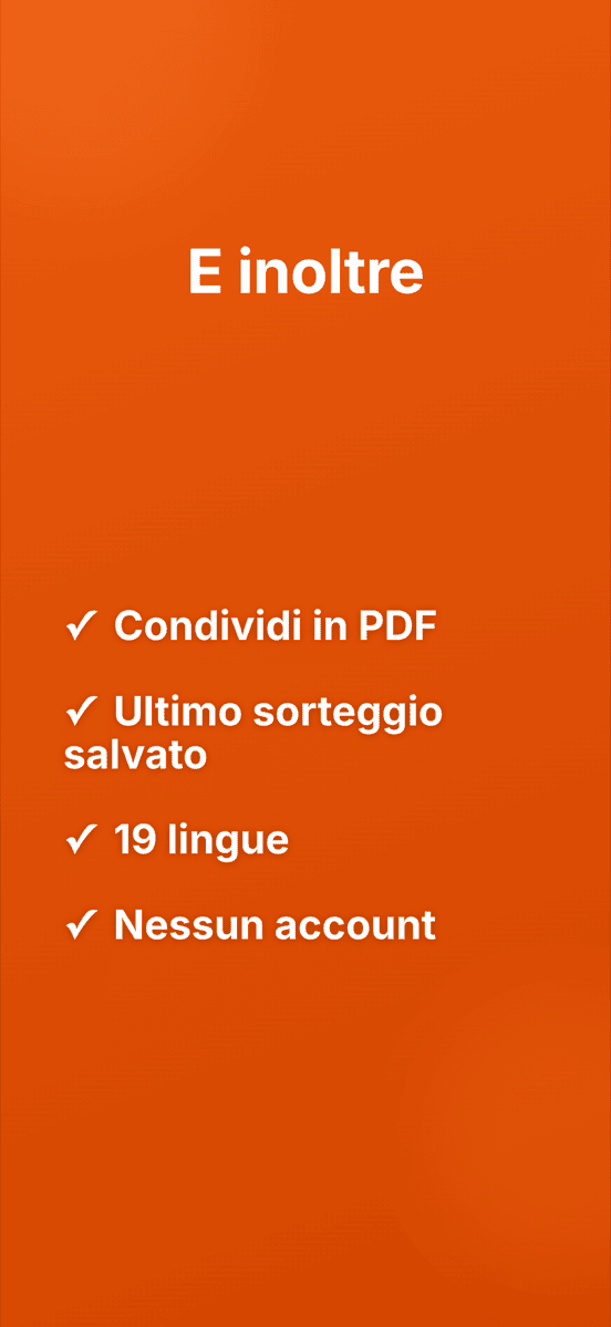 E inoltre: Condividi in PDF, Ultimo sorteggio salvato, 19 lingue, Nessun account