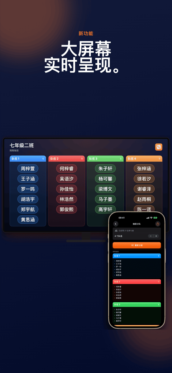 大屏幕实时呈现。